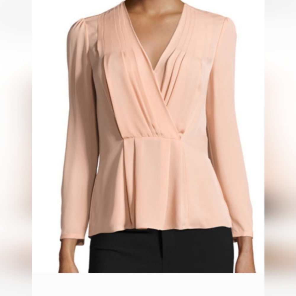 Rebecca Taylor Pleated Georgette Faux Wrap Blouse Top Silk NWT Size 6